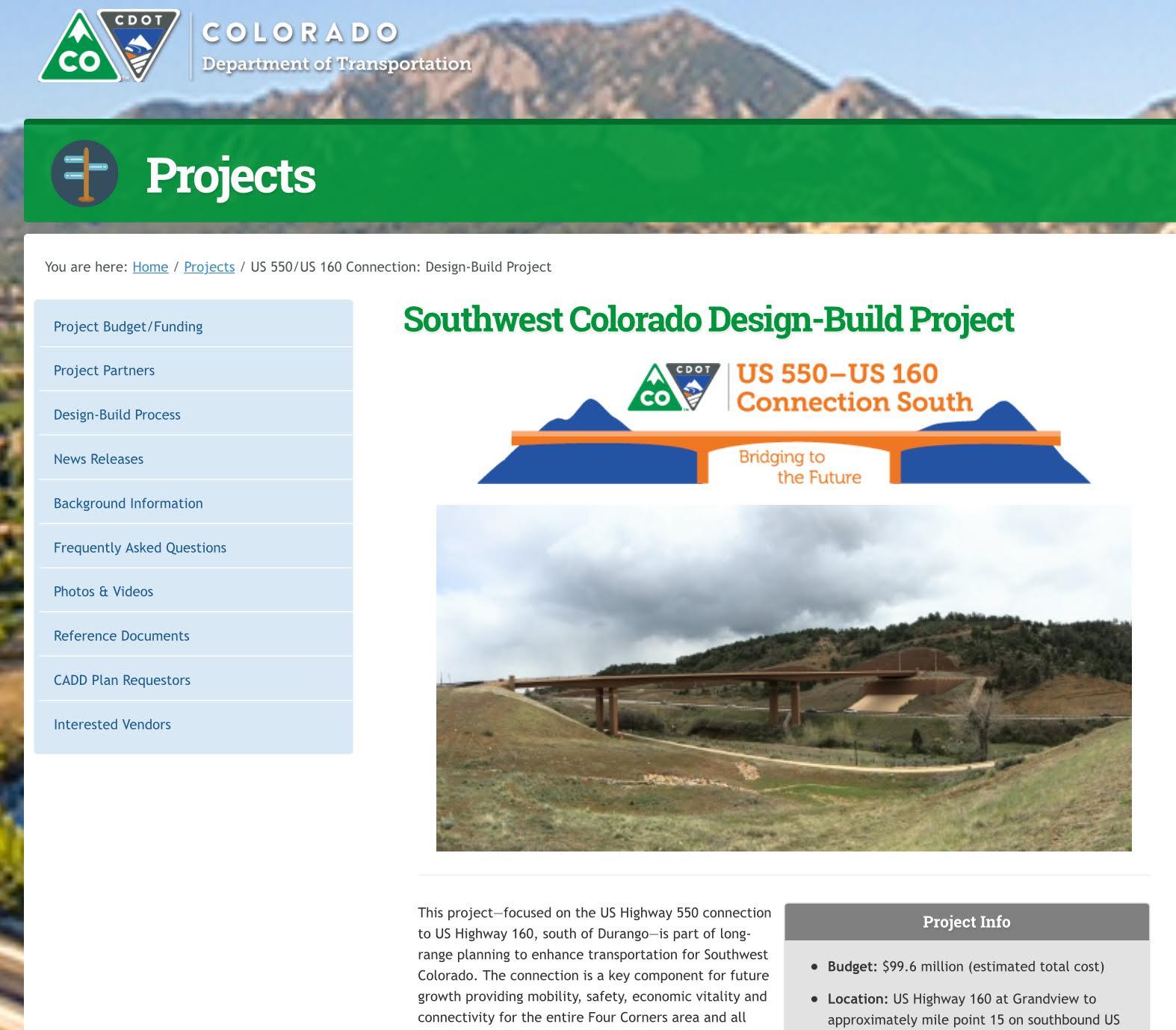 US 550 US 160 project webpage