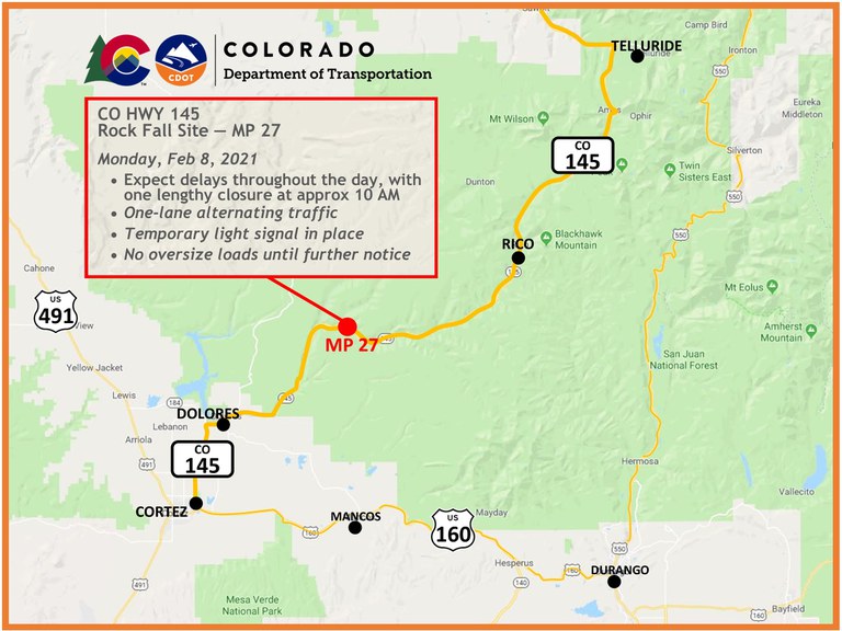 CO 145 north of Dolores map