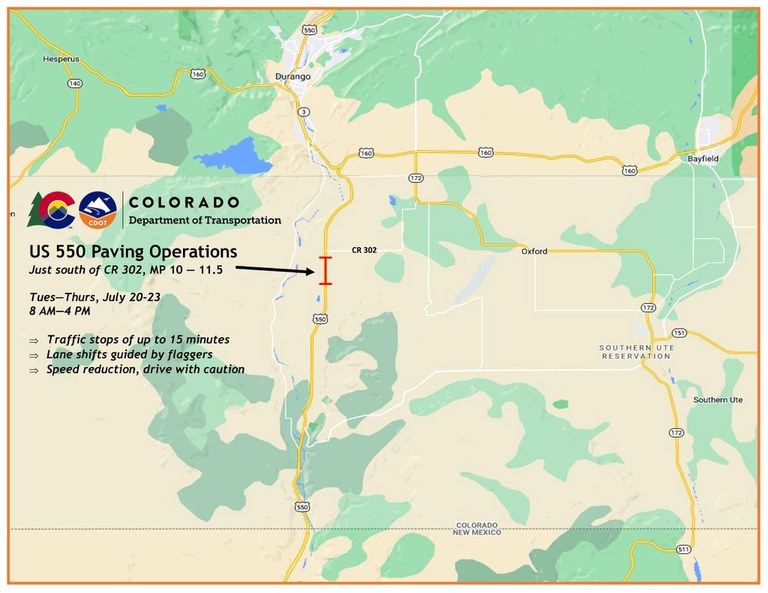 US 550 S. of Durango Paving Project Map