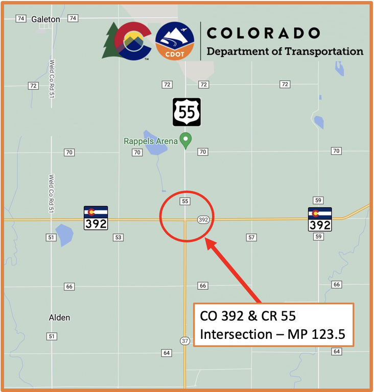 Map of the intersection work zone CO 392 and CR 44