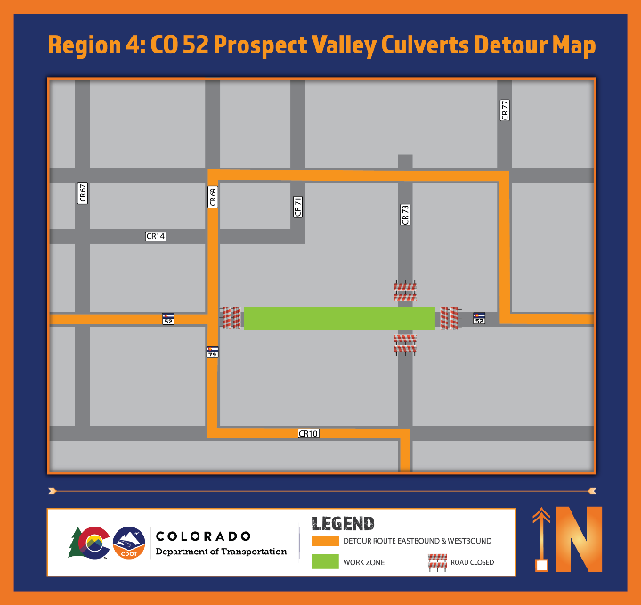 CO 52 Prospect Valley culverts detour map