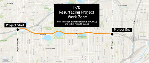 I-70 Wadsworth to Pecos Resurfacing map