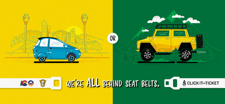No Matter What Car you Drive We're All Behind Seatbelts Graphic