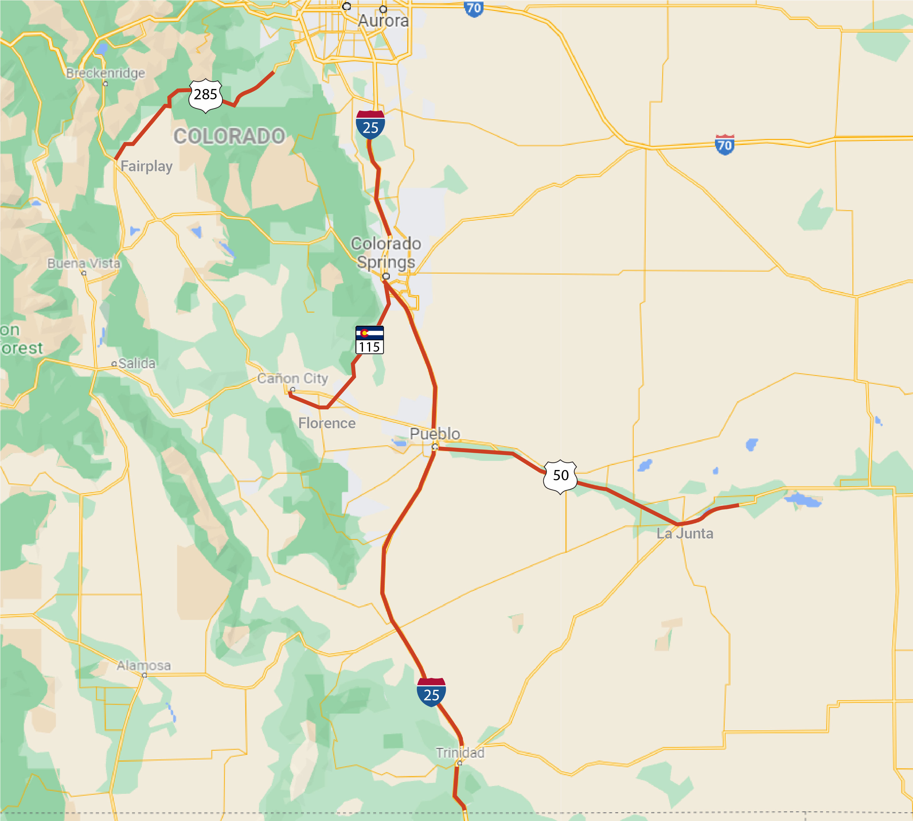 Southeastern Colorado Striping project map detail image