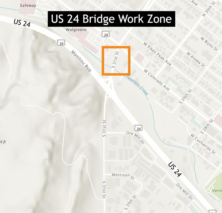 US 24 over 31st Street bridge work zone in El Paso County