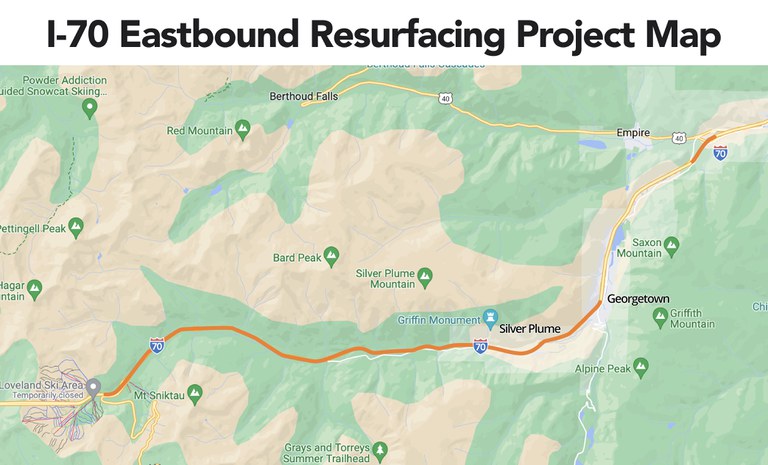 I-70 eastbound Clear Creek Resurfacing project map