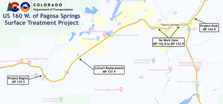 Project location on US 160 in West Pagosa Springs