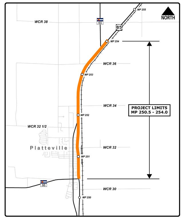 US 85 Platteville Resurfacing Project Location Map